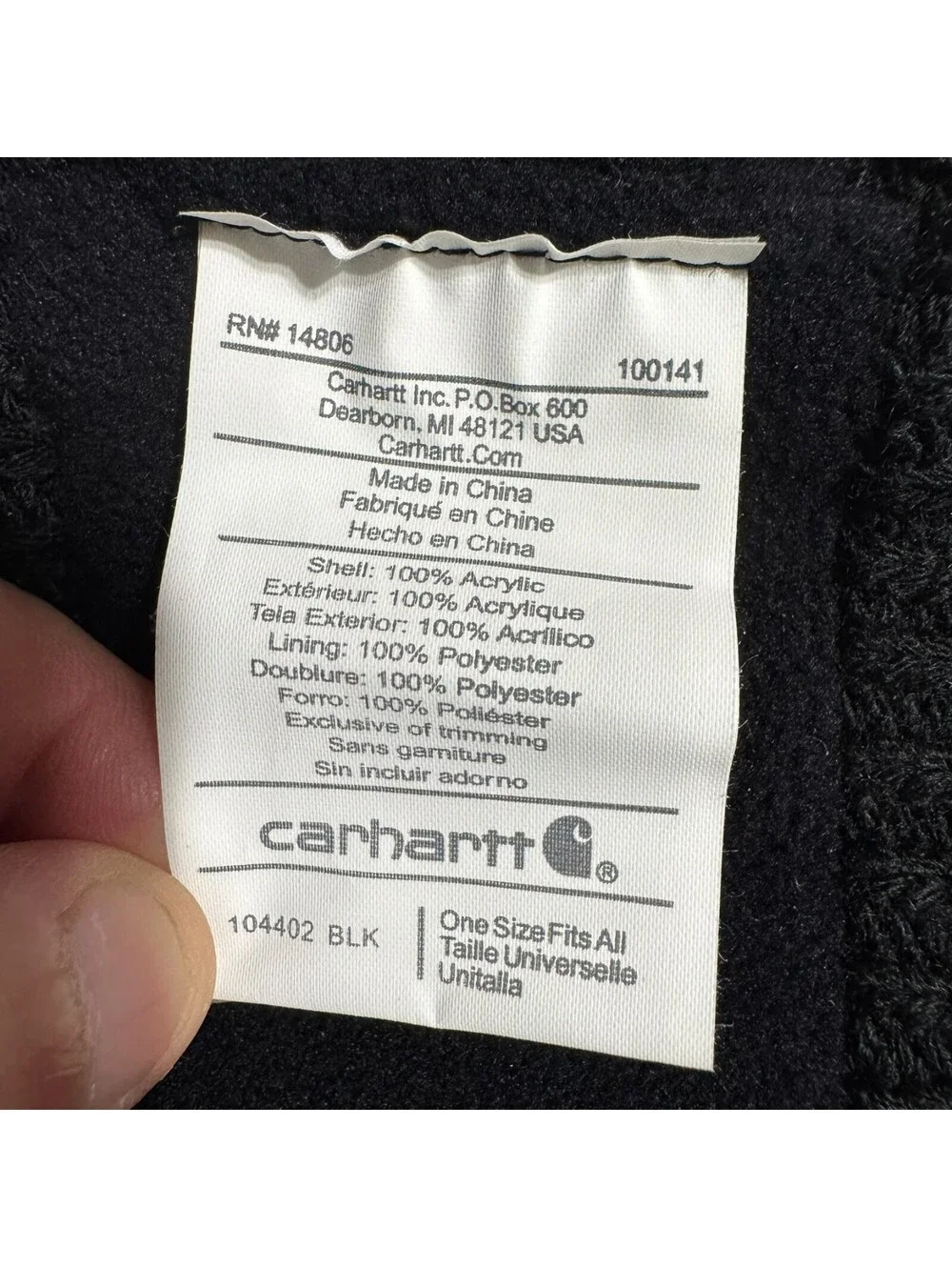 Carhartt Knit Winter Headband Unisex Black One Size Fits All fleece lined